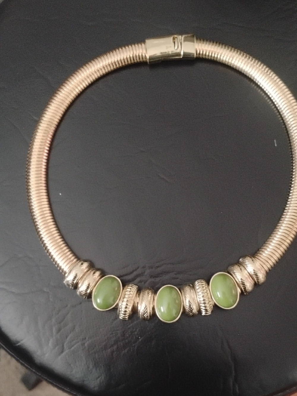 Gold-Tone Statement Collar Necklace with Olive Green Stones